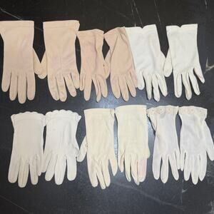 intage 1950s 60s Women's Wrist Gloves Lot 6 Pairs White Pink Nylon